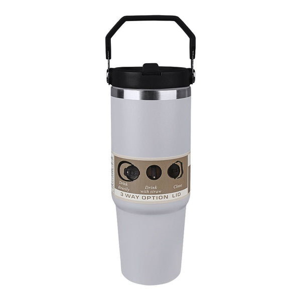 Stainless Steel Vacuum Double Wall Insulated Travel Mug With Straw, 900ml Capacity, White