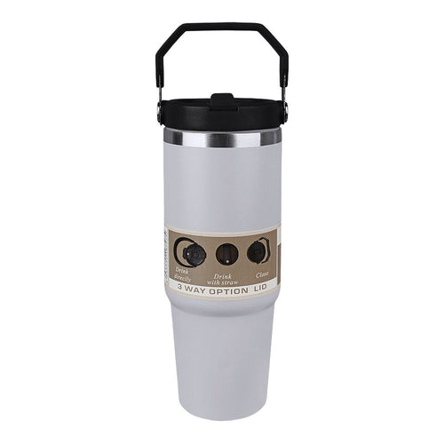 Stainless Steel Vacuum Double Wall Insulated Travel Mug With Straw, 900ml Capacity, White