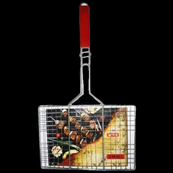 Stainless steel BBQ grill basket with long wooden handle — Pakistan